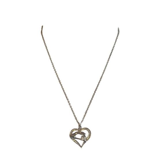 Silver Tone Diamond Heart Mother Child Holding Hands Pendant Adjustable Necklace - Picture 1 of 5